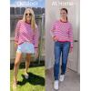 imageZESICA Womens Spring Striped Sweaters Long Sleeve Crew Neck Shirts Color Block Lightweight Pullover TopsRose