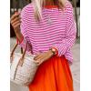 imageZESICA Womens Spring Striped Sweaters Long Sleeve Crew Neck Shirts Color Block Lightweight Pullover TopsRose