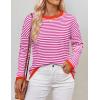 imageZESICA Womens Spring Striped Sweaters Long Sleeve Crew Neck Shirts Color Block Lightweight Pullover TopsRose