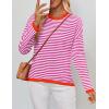 imageZESICA Womens Spring Striped Sweaters Long Sleeve Crew Neck Shirts Color Block Lightweight Pullover TopsRose