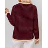 imageZESICA Womens Spring Striped Sweaters Long Sleeve Crew Neck Shirts Color Block Lightweight Pullover TopsWineblack