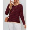 imageZESICA Womens Spring Striped Sweaters Long Sleeve Crew Neck Shirts Color Block Lightweight Pullover TopsWineblack