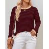 imageZESICA Womens Spring Striped Sweaters Long Sleeve Crew Neck Shirts Color Block Lightweight Pullover TopsWineblack