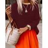 imageZESICA Womens Spring Striped Sweaters Long Sleeve Crew Neck Shirts Color Block Lightweight Pullover TopsWineblack