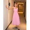 imageZESICA Womens Summer Sleeveless Halter Midi Dress 2025 Off Shoulder High Waist Swing Flowy Beach Long DressesPink