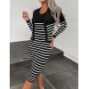 imageZESICA Womens Two Piece Outfits Bodycon Sweater Dress Long Sleeve Cropped Cardigan Striped Fall Knit SetsBlack
