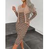 imageZESICA Womens Two Piece Outfits Bodycon Sweater Dress Long Sleeve Cropped Cardigan Striped Fall Knit SetsKhaki