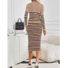 imageZESICA Womens Two Piece Outfits Bodycon Sweater Dress Long Sleeve Cropped Cardigan Striped Fall Knit SetsKhaki