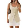 imageZESICA Womens 2025 Summer Casual Sleeveless Suit Vest Square Neck Button Down Work Business Blazer Vests WaistcoatApricot
