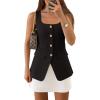 imageZESICA Womens 2025 Summer Casual Sleeveless Suit Vest Square Neck Button Down Work Business Blazer Vests WaistcoatBlack