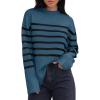 imageZESICA Womens Fall Winter Striped Long Sleeve Crew Neck Ribbed Knit Side Slit Oversized Pullover Sweater Jumper TopDustyblue