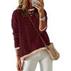 imageZESICA Womens Spring Striped Sweaters Long Sleeve Crew Neck Shirts Color Block Lightweight Pullover TopsWineblack