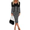 imageZESICA Womens Two Piece Outfits Bodycon Sweater Dress Long Sleeve Cropped Cardigan Striped Fall Knit SetsBlack
