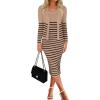 imageZESICA Womens Two Piece Outfits Bodycon Sweater Dress Long Sleeve Cropped Cardigan Striped Fall Knit SetsKhaki
