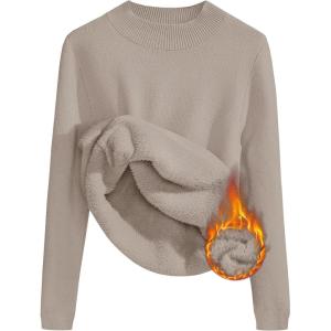 imageZESICA Womens Fleece Sherpa Lined Sweater Winter Thermal Shirts Long Sleeve Mock Neck Slim Fitted Pullover TopsOats