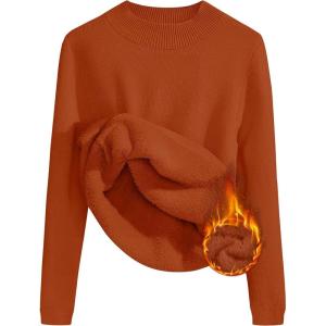 imageZESICA Womens Fleece Sherpa Lined Sweater Winter Thermal Shirts Long Sleeve Mock Neck Slim Fitted Pullover TopsRust
