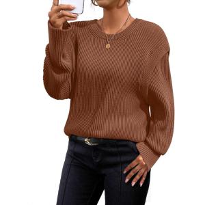 imageZESICA Womens Oversized Long Sleeve Crew Neck Sweaters Ribbed Knit Tops Casual Pullover SweaterCaramel