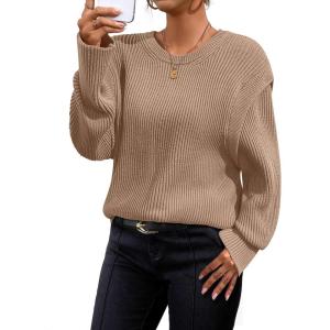 imageZESICA Womens Oversized Long Sleeve Crew Neck Sweaters Ribbed Knit Tops Casual Pullover SweaterKhaki