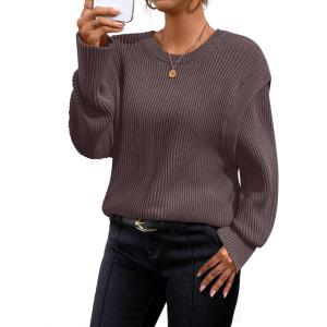 imageZESICA Womens Oversized Long Sleeve Crew Neck Sweaters Ribbed Knit Tops Casual Pullover SweaterNutmeg