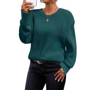 imageZESICA Womens Oversized Long Sleeve Crew Neck Sweaters Ribbed Knit Tops Casual Pullover SweaterTeal