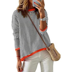 imageZESICA Womens Spring Striped Sweaters Long Sleeve Crew Neck Shirts Color Block Lightweight Pullover TopsBlack