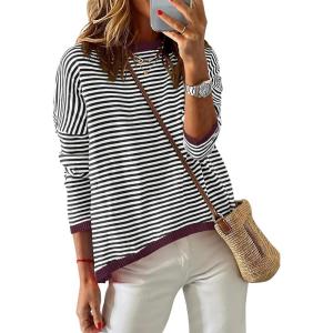 imageZESICA Womens Spring Striped Sweaters Long Sleeve Crew Neck Shirts Color Block Lightweight Pullover TopsDim