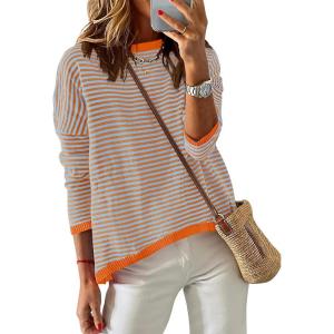 imageZESICA Womens Spring Striped Sweaters Long Sleeve Crew Neck Shirts Color Block Lightweight Pullover TopsLavender