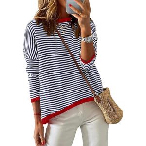 imageZESICA Womens Spring Striped Sweaters Long Sleeve Crew Neck Shirts Color Block Lightweight Pullover TopsNavy