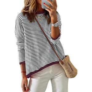 imageZESICA Womens Spring Striped Sweaters Long Sleeve Crew Neck Shirts Color Block Lightweight Pullover TopsSmokeblue