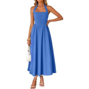 imageZESICA Womens Summer Sleeveless Halter Midi Dress 2025 Off Shoulder High Waist Swing Flowy Beach Long DressesRoyal Blue