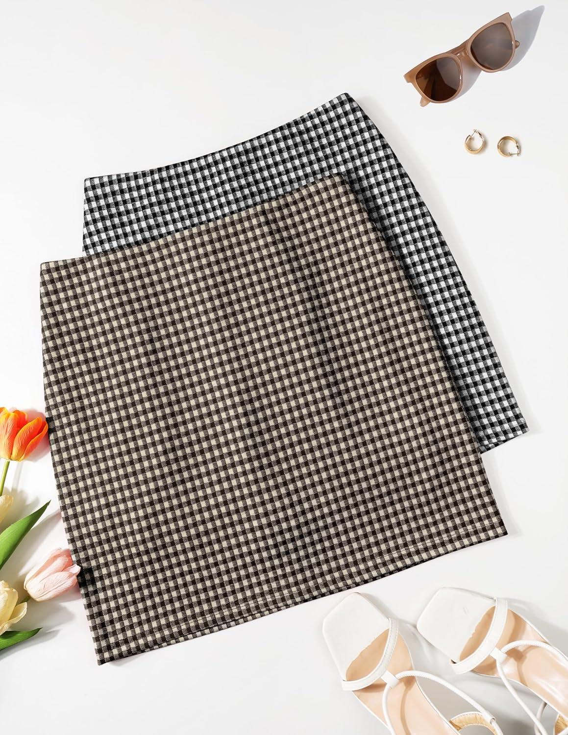 imageZESICA Plaid Mini Skirt for Womens 2025 Summer High Waist A Line Bodycon Pencil Skirts TrendyMocha