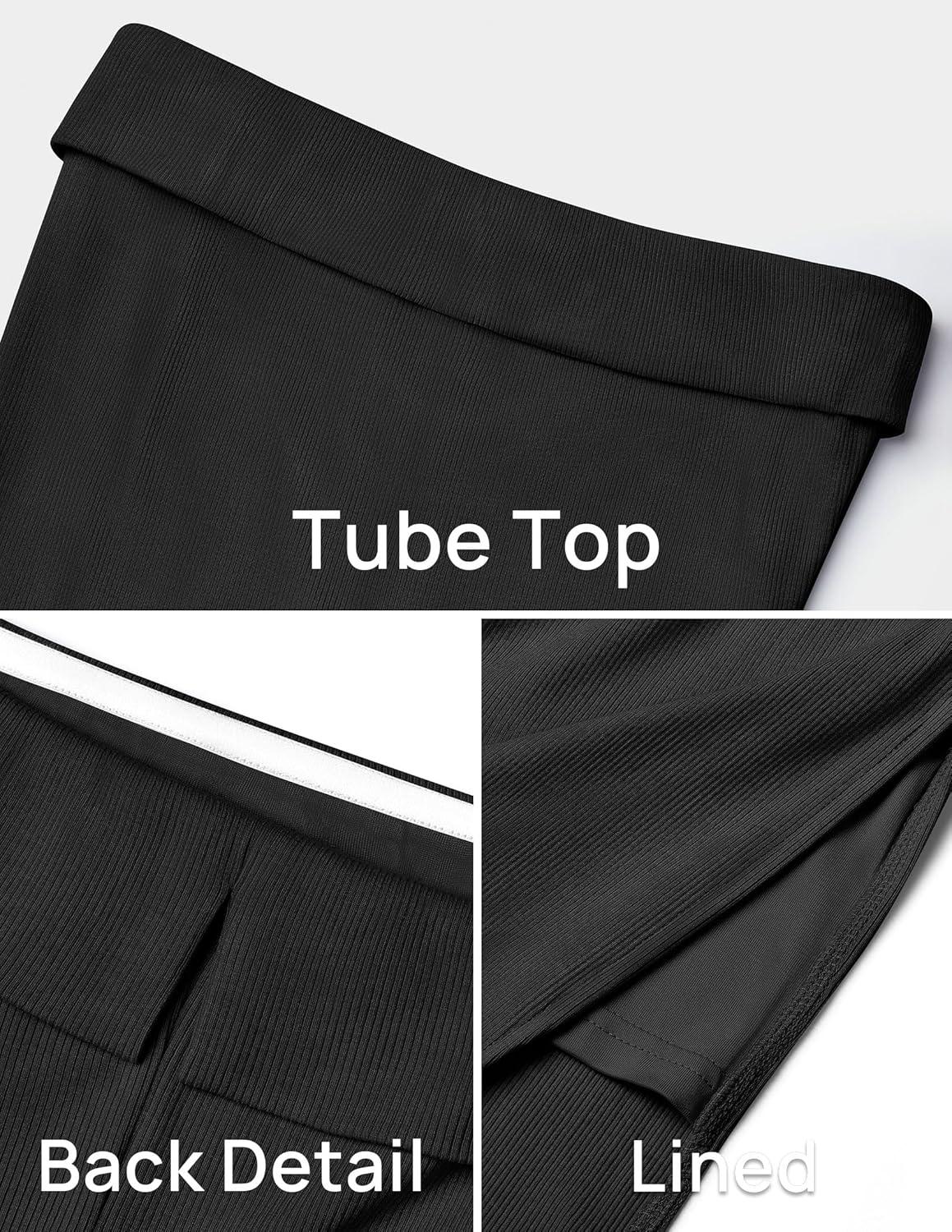 imageZESICA Womens 2025 Summer Strapless Bodycon Midi Dress Off Shoulder Strapless Side Slit Tube Long Club Party DressesBlack