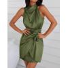 imageZESICA Womens 2025 Fashion Satin Sleeveless Halter Neck Tie Waist Wrap Bodycon Cocktail Party Mini DressArmygreen