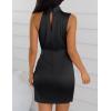 imageZESICA Womens 2025 Fashion Satin Sleeveless Halter Neck Tie Waist Wrap Bodycon Cocktail Party Mini DressBlack