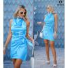 imageZESICA Womens 2025 Fashion Satin Sleeveless Halter Neck Tie Waist Wrap Bodycon Cocktail Party Mini DressBlue