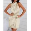 imageZESICA Womens 2025 Fashion Satin Sleeveless Halter Neck Tie Waist Wrap Bodycon Cocktail Party Mini DressChampagne