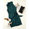 imageZESICA Womens 2025 Fashion Satin Sleeveless Halter Neck Tie Waist Wrap Bodycon Cocktail Party Mini DressEmeraldgreen