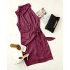 imageZESICA Womens 2025 Fashion Satin Sleeveless Halter Neck Tie Waist Wrap Bodycon Cocktail Party Mini DressFuchsia