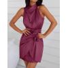 imageZESICA Womens 2025 Fashion Satin Sleeveless Halter Neck Tie Waist Wrap Bodycon Cocktail Party Mini DressFuchsia