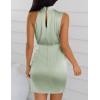 imageZESICA Womens 2025 Fashion Satin Sleeveless Halter Neck Tie Waist Wrap Bodycon Cocktail Party Mini DressGreen