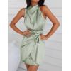 imageZESICA Womens 2025 Fashion Satin Sleeveless Halter Neck Tie Waist Wrap Bodycon Cocktail Party Mini DressGreen