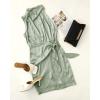 imageZESICA Womens 2025 Fashion Satin Sleeveless Halter Neck Tie Waist Wrap Bodycon Cocktail Party Mini DressGreen