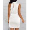imageZESICA Womens 2025 Fashion Satin Sleeveless Halter Neck Tie Waist Wrap Bodycon Cocktail Party Mini DressIvory