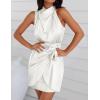 imageZESICA Womens 2025 Fashion Satin Sleeveless Halter Neck Tie Waist Wrap Bodycon Cocktail Party Mini DressIvory