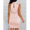imageZESICA Womens 2025 Fashion Satin Sleeveless Halter Neck Tie Waist Wrap Bodycon Cocktail Party Mini DressLightpink
