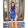 imageZESICA Womens 2025 Fashion Satin Sleeveless Halter Neck Tie Waist Wrap Bodycon Cocktail Party Mini DressNavy