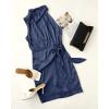 imageZESICA Womens 2025 Fashion Satin Sleeveless Halter Neck Tie Waist Wrap Bodycon Cocktail Party Mini DressNavy
