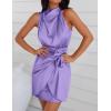 imageZESICA Womens 2025 Fashion Satin Sleeveless Halter Neck Tie Waist Wrap Bodycon Cocktail Party Mini DressPurple