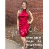 imageZESICA Womens 2025 Fashion Satin Sleeveless Halter Neck Tie Waist Wrap Bodycon Cocktail Party Mini DressRed