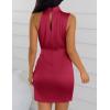 imageZESICA Womens 2025 Fashion Satin Sleeveless Halter Neck Tie Waist Wrap Bodycon Cocktail Party Mini DressRed